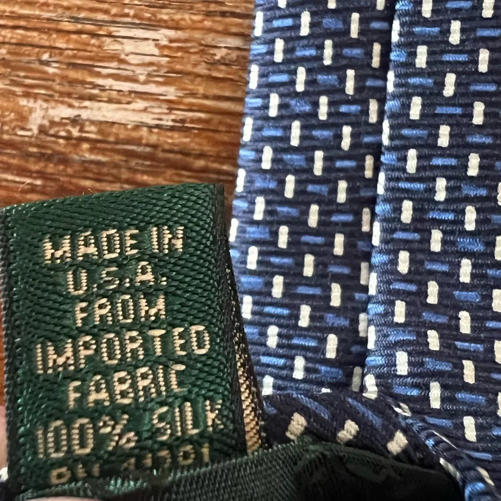 Lauren Ralph Lauren Silk Tie Blue Geometric Made in USA Hand Finished